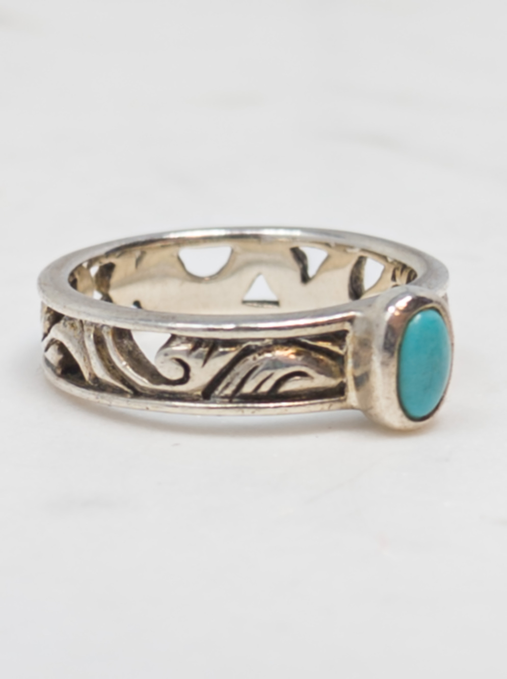 Barse 925 Sterling Silver Turquoise Scroll Ring, Sz 7.75, Handmade Thailand - Picture 4 of 16